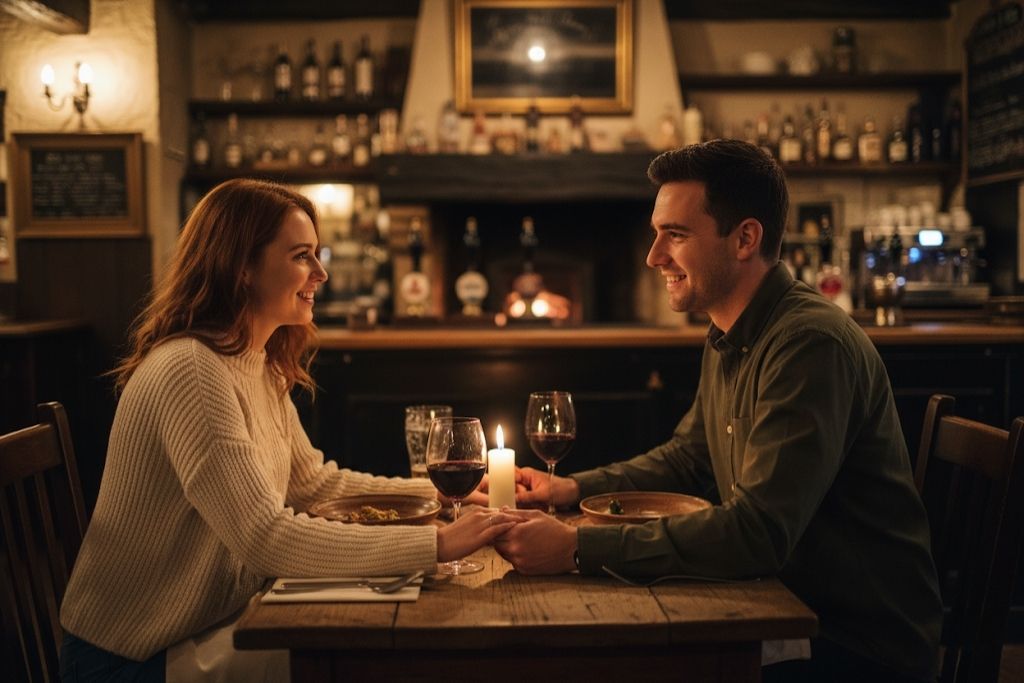Romantic dinner in a cosy pub in the Peak District