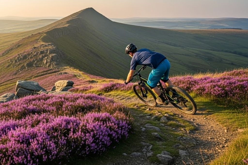 Mountain biker on a trail in The Peak Dristrict